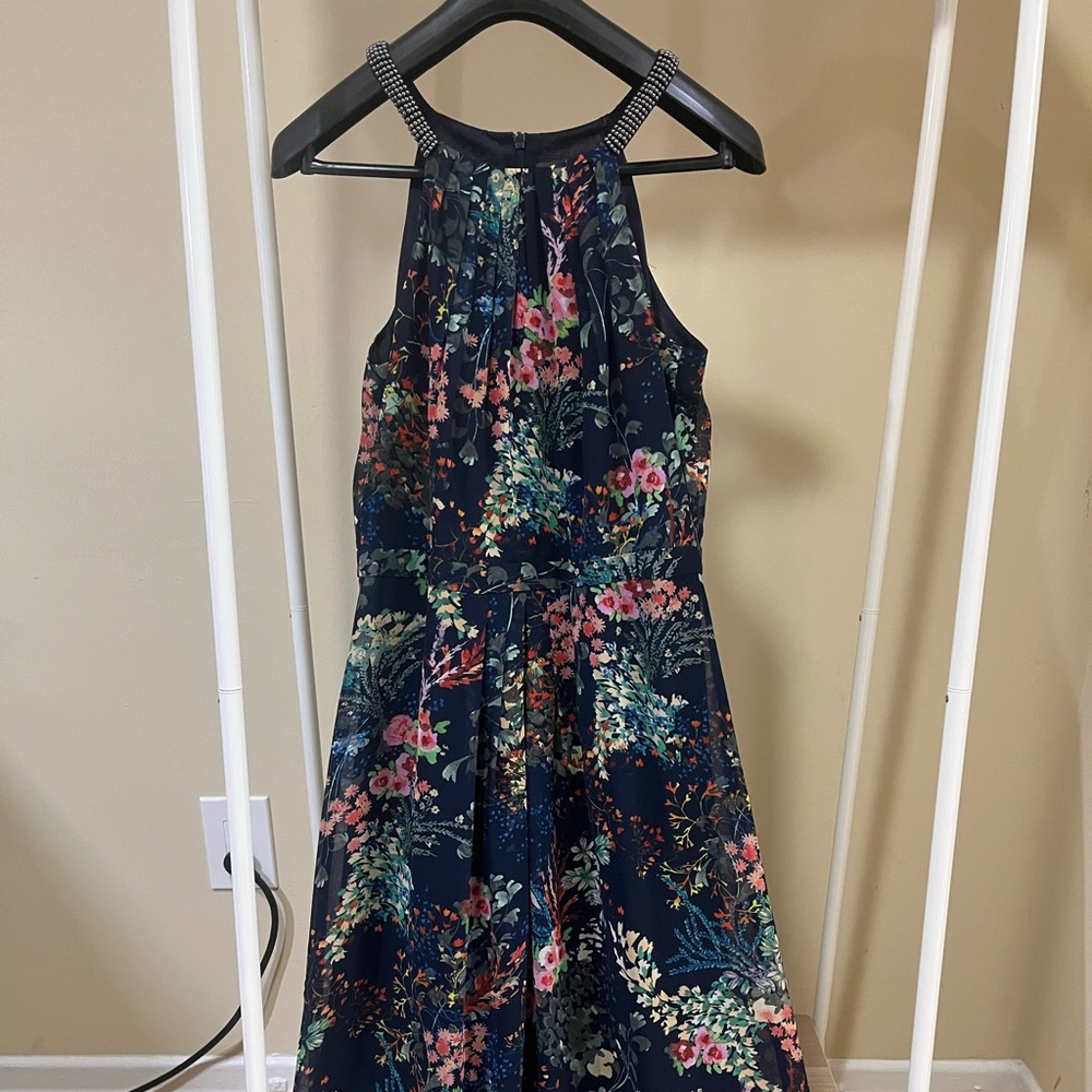 Esprit Navy Floral Maxi Dress Halter Neck